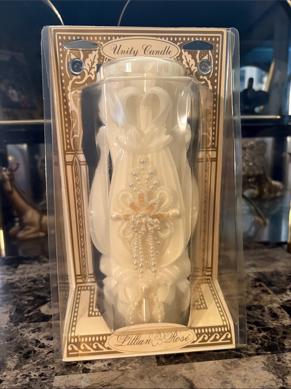 Lillian Rose White Unity Candle with Pearl Cross Accent
